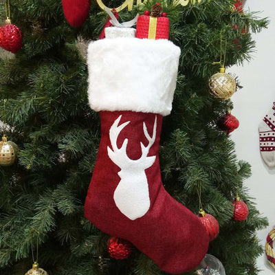 Stor Julstrumpa. Röd Sammet & Lyxig Pälskant