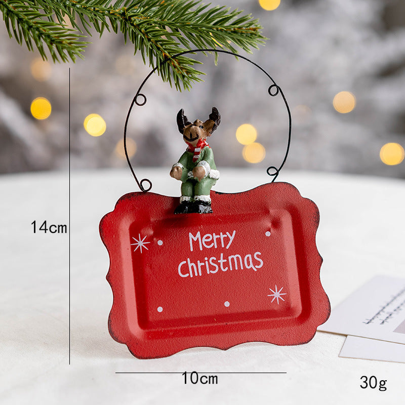Christmas Iron Door Hanging Old Man Snowman Elk Decorative Pendant