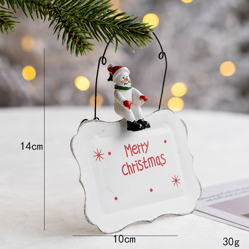 Christmas Iron Door Hanging Old Man Snowman Elk Decorative Pendant