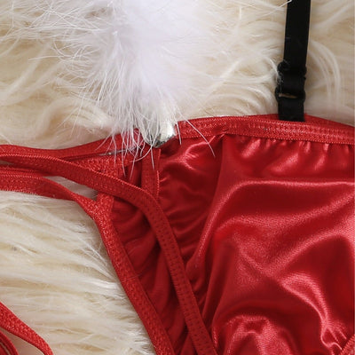 Juligt Accessoarset – Rött Satin och Fjäderboa