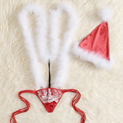 Juligt Accessoarset – Rött Satin och Fjäderboa
